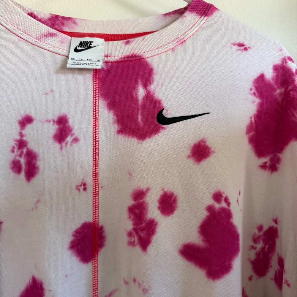 Nike Pink and White Tie-Dye Oversized Cropped Crew, Size XS - Picture 3 of 6